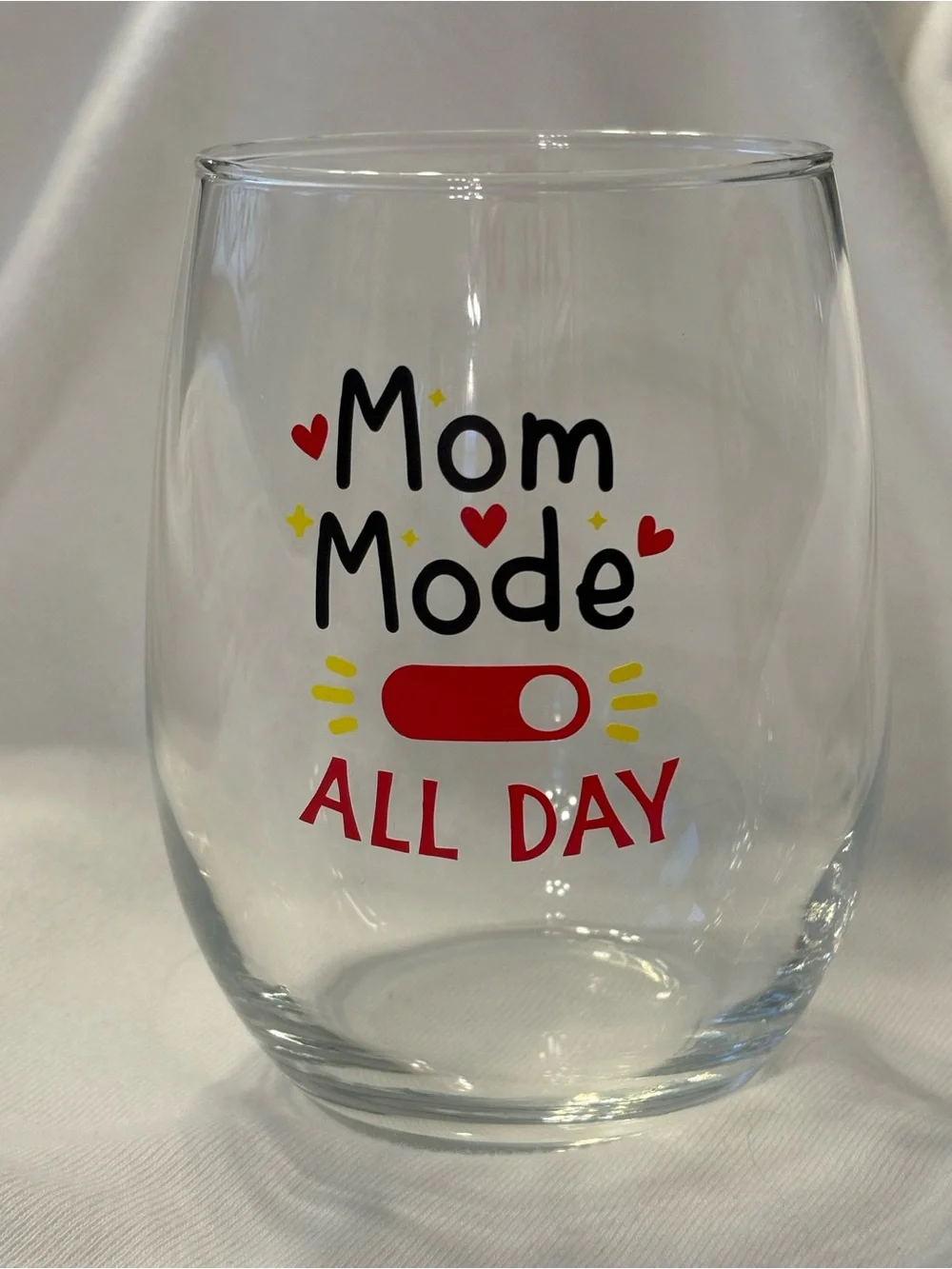 Wine Glass - Mom Mode All Day, Stemless Wine Glass, Home Decor, Dining, Gifts